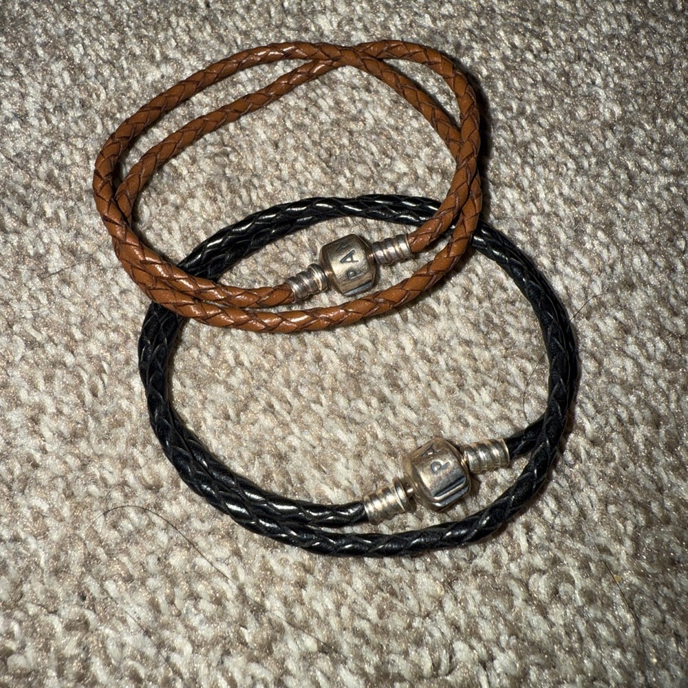Pandora Braided Leather Bracelets Set